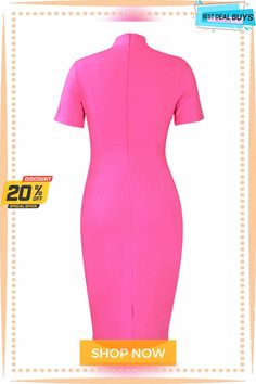 Short Sleeve Tie Up Bodycon Midi Dress Summer Workwear Fitted Bodycon Dress, Summer Bodycon Dress For Work, Spring Short Sleeve Slim Fit Bodycon Dress, Summer Bodycon Dress For Office, Fitted Pink Midi Dress For Work, Pink Stretch Midi Dress For Work, Pink Knee-length Bodycon Dress For Office, Pink Midi Bodycon Dress For Work, Pink Bodycon Dress For Office