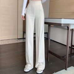 Beige High Waist Loose Wide Leg Pants Knited Sweater, Black Knitted Vest, Open Stitch Sweater, Elegant Sweater, Womens Wide Leg Pants, Vintage Trousers, Cotton Bottoms, Suit Pants, Type Of Pants