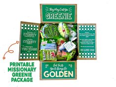 an open green box filled with assorted items