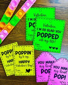 four valentine's day cards with the words i'm so glad you popped on them