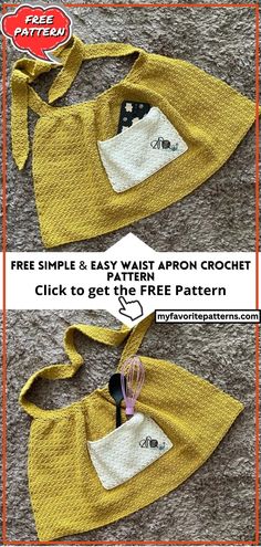 Free Simple & Easy Waist Apron Crochet Pattern Crochet Egg Apron Free Pattern, Functional Crochet, Egg Apron, Crocheted Clothing, Apron Pattern Free, Egg Aprons