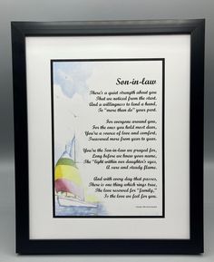 a framed poem with an image of a sailboat