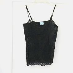 Never Worn. No Tag. See Through Black Lace Damsel Camisole. Petite Small. 21" Long. 15" Wide. Gorgeous Lace. Fitted Lace Top Tank Camisole, Fitted Lace Top Camisole Tank, Black Lace Sleeveless Camisole, Black Lace Tank Top With Spaghetti Straps, Fitted Black Tank Top With Lace Detail, Fitted Black Lace Tank Top, Black Lace Camisole, Lace Camisole, Fancy Dresses