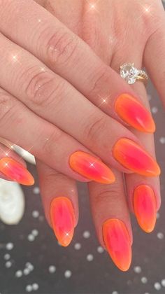 Orange Aura Nails, Orange Ombre Nails, Orange Aura, Nails Orange, Aura Nails, Orange Nail Designs, Airbrush Nails