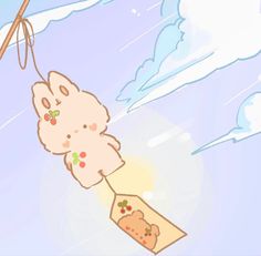 a cartoon character flying through the air with a box in his hand and holding an umbrella