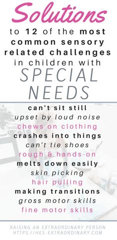 Solutions to 12 of the most common sensory related challenges in children with autism & special needs Sensory Diet, Sensory Integration, Sensory Issues, Sensory Processing Disorder, Sensory Processing, Behavior Problems, Sensory Activities