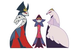 three cartoon birds standing next to each other