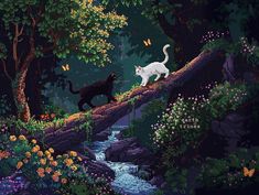 Cat Gif Wallpaper, الفن الرقمي, 8bit Art, Fairytale Art, Cat Posters, Arte Fantasy