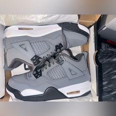 Casual Gray Air Jordan 4 With Round Toe, Gray Air Jordan 4 Sporty Streetwear, Casual Gray High-top Air Jordan 4, Gray Low-top Air Jordan 4 For Sports, Sporty Gray High-top Air Jordan 4, Air Jordan 4 High-top Gray Shoes With Branded Insole, Gray High-top Air Jordan 4 With Branded Insole, Gray Low-top Air Jordan 4 For Streetwear, Gray Air Jordan 4 Sports Shoes With Round Toe