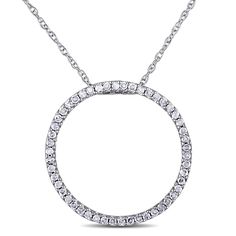 If diamonds are a girl's best friend, this 10-karat white gold round-cut diamond circle necklace may just be the friendliest piece of jewelry you can own. The necklace contains 50 bead-set diamonds placed on a beautiful white gold pendant on a gold chain. Diamond Circle Necklace, Diamond Circle Pendant, Mens Silver Necklace, Peoples Jewellers, Round Pendant Necklace, Silver Wedding Bands, Circle Pendant Necklace, Circle Diamond, Circle Necklace