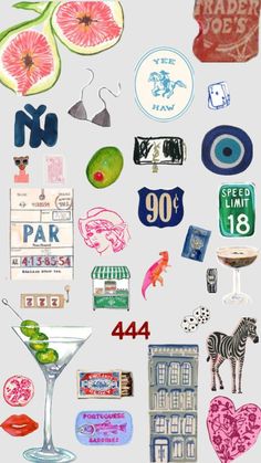 an assortment of various stickers and magnets