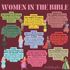 women in the bible poster with different types of people and their names on each page