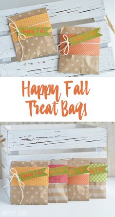 two bags with the words happy fall treat bags on them