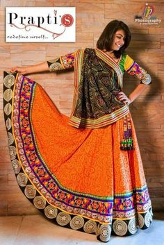 :-) for Garba Gujrati Outfit For Garba, Bollywood Style Lehenga With Motifs For Navratri, Navratri Party Lehenga With Motifs, Garba Girls Look, Geeta Rabari Chaniya Choli, Dandiya Dress, Indian Skirt