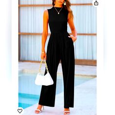 Nwt. Black Wide Leg Jumpsuit Elegant Black Jumpsuits And Rompers For Beach, Elegant Black Jumpsuit For The Beach, Chic Black Jumpsuits And Rompers For Vacation, Chic Black Jumpsuit Or Romper For Vacation, Black Fitted Jumpsuits And Rompers For Vacation, Chic Black Jumpsuit For Vacation, Fitted Black Jumpsuits And Rompers For Vacation, Black One-piece Jumpsuit For Vacation, Black Wide Leg Jumpsuit