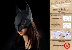 a woman wearing a batman mask with instructions on how to make the batwoman mask