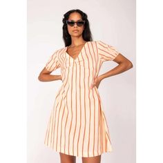 Get Ready To Turn Heads In This Stunning Emma Mulholland Mini Dress! Featuring Bold Orange Stripes, This Dress Is Perfect For Any Occasion. The Dress Is Designed In A Flattering Mini Length And Is Size Small, Making It A Great Choice For Women Who Want To Show Off Their Legs. With Its Unique Pattern And Eye-Catching Style, This Dress Is Sure To Make A Statement Wherever You Go. It's Made From High-Quality Materials And Is Brand New With Tags, Ensuring That You Get A Top-Quality Item That's Ready Orange Lined V-neck Dress, Striped Mini Length Dress For Daywear, Striped Mini Dress For Daywear, Striped V-neck Dress For Daywear, Orange V-neck Lined Dress, Orange Lined Mini Dress, Short Sleeve Lined Midi Dress For Vacation, Striped V-neck Lined Dresses, Vacation Short Sleeve Lined Midi Dress