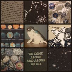 there are many different pictures in this collage that include cats, planets and stars