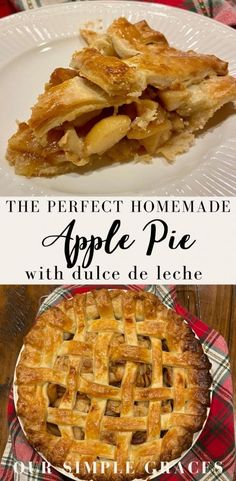 the perfect homemade apple pie with del leche is ready to be eaten and served