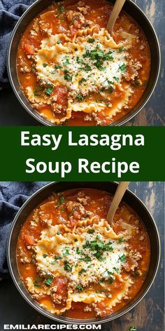 two pans filled with easy lasagna soup