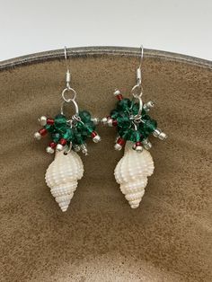 Christmas Earrings, Earrings, Holiday Earrings, Ocean Earrings, Beach Earrings, Shell Eartings, Dangle Earrings by MaryPatsCraftyPlace on Etsy Shell Dangle Jewelry For Gifts, Shell Dangle Jewelry Gift, Holiday Jewelry With Matching Drop Earrings, Holiday Matching Drop Earrings, White Drop Earrings For Holiday, White Drop Earrings For Holidays, Nickel-free Drop Earrings For Holiday, Holiday Dangle Earrings, Handmade Drop Earrings For Holiday