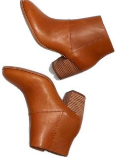 Brown Booties With Stacked Heel For Fall, Fall Brown Booties With Stacked Heel, Casual Brown Heeled Boots With Leather Lining, Casual Brown Booties With Stacked Heel, Brown Stacked Heel Ankle-high Boots, Chic Brown Booties With Stacked Heel, Brown Ankle-high Heeled Boots With Stacked Heel, Brown Leather Low Heel Booties, Brown Closed Toe Booties With Stacked Heel