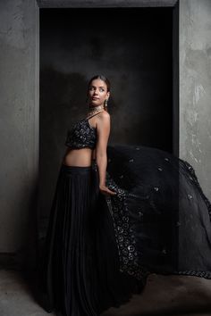 Bollywood Lehanga Set Black Wedding Reception Cocktail Party Wear Lehenga Choli Dupatta With Lace Work Ready to Wear Thee Piece Black Dress Item Contain - Lehanga Blouse Dupatta Sleeves : Sleeveless Color : Black Blouse Length : 15 Lehenga Length : 40 Model Height : 5.8'' Approx. Fit Type : Regular Fit Size - (XS), (S), (M), (L), (XL), (2XL) Size chart attached in images mentions garment measurements in inches. For any sizing queries or getting a customized fit, please message us on Etsy. WASH & Floor-length Cutdana Choli For Evening, Black Dress With Pallu For Evening, Black Anarkali Style Embellished Pre-draped Saree, Black Pre-draped Saree With Cutdana For Reception, Black Sharara With Dupatta For Evening, Black Semi-stitched Pre-draped Saree For Wedding, Black Cutdana Pre-draped Saree For Reception, Traditional Black Sharara For Evening, Evening Black Sharara With Dupatta