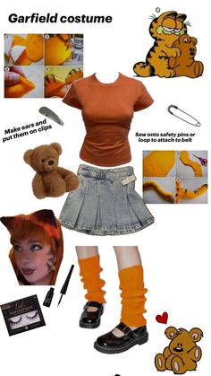 Halloween Costume Inspo Solo, Velma Outfit Aesthetic, Cartoon Network Characters Costumes, Garfield Costume Women, Garfield Makeup Look, Original Costumes For Women, Garfield Halloween Costume, Diy Hot Halloween Costumes, Disney Movie Costumes