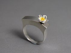 Yellow Flower Blossom Statement Ring Sterling Silver Painted Bright Yellow Enamel Elegant Yellow Flower-shaped Ring, Elegant Yellow Flower Shaped Ring, Yellow Flower Ring For Anniversary, Yellow Flower Ring For Wedding, Yellow Flower Wedding Rings, Adjustable Yellow Flower Ring For Gift, Hollow Ring Design, Fall Jewelry Trends, Hollow Ring