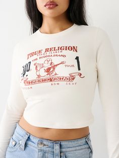 LONG SLEEVE LOGO BABY TEE Logo Baby, Fall Denim, Jeans Brands, Winter White, Logo Graphic, Baby Tee, True Religion, Fitness Inspo, Infant Tees