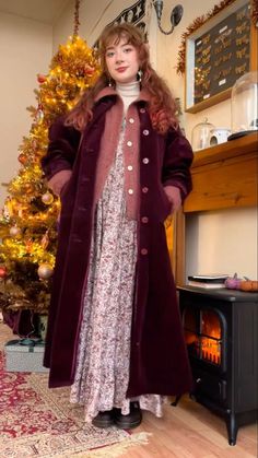 Librarian Fashion Aesthetic, Winter Victorian Outfit, Formal Thanksgiving Outfit, Whimsigoth Christmas Outfit, Autumn Whimsigoth Outfits, Tea Party Outfit Winter, Whimsical Winter Outfit, Yule Outfits, Whimsigoth Winter Outfits