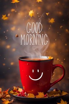 Good Morning Coffee Cup, Red Cup, Morning Start, Steaming Cup, Good Morning Cards, Cozy Mornings, Autumn Inspired, Red Cups, Pixie Styles