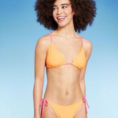 Women's Reversible Triangle Bikini Top - Wild Fable™ : Target Orange Adjustable Triangle Top Swimwear, Orange Triangle Top Swimwear, Bra Friendly, Orange Bra-friendly Triangle Top Swimwear, Orange Triangle Top Swimwear Bra-friendly, Target Swimsuits, Bright Bikinis, Target Clothes, Reversible Bikinis, Cute Swimsuits