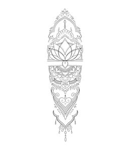 a black and white drawing of a wall hanging with an ornate design on it's side