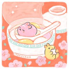 a drawing of a baby in a bowl with flowers