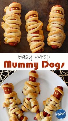 pigs in a blanket made out of dough and hotdogs on a white plate