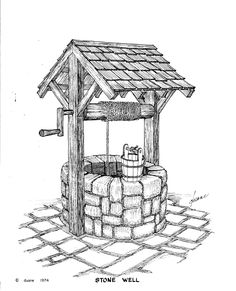 a drawing of a stone well in the ground