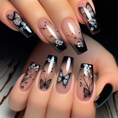 Nail Art Techniques, Fancy Nails Designs, White Nail, Butterfly Nail, Nail Designs Spring, Fall Nail Designs, Fancy Nails, Types Of Nails