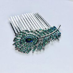 Sparkly Peacock Rhinestone Feather Hair Comb Hair Accessory | Etsy Elegant Evening Hair Accessories With Feathers, Peacock Hair Piece, Peacock Accessories, Feather Hair Comb, Peacock Feather Jwellary, Peacock Feather Hair Clip, Peacock Jewelry, Hair Comb Accessories, Feather Wedding