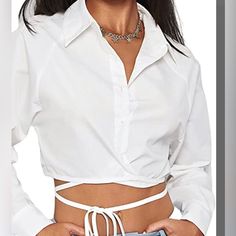 Never Worn. Set Of Two Cotton Criss Cross Tie Cropped Blouses From Amazon The Drop. Can Be Bought Together Or Separately. Price Listed Is For The Set. Casual White Top From Amazon, Casual White Tops From Amazon, Casual White Amazon Top, Casual White Tops By Amazon, Fitted White Tops From Amazon, Chic Spring Tops From Amazon, Chic Amazon Tops For Spring, Casual Amazon Tops For Day Out, Casual Tops For Day Out By Amazon