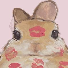 a painting of a bunny with lipstick on it's face