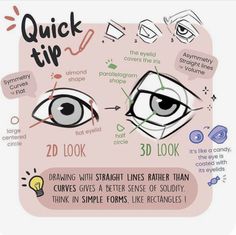 an eye with the words quick tip to look in it and how to draw eyes