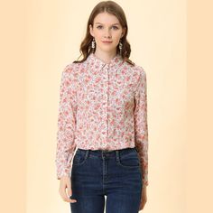 Let your wardrobe blossom with this graceful floral shirt. Whether you're in the office or out on town, this ditsy floral-printed shirt is perfect for any occasion. Wear this shirt out for a breezy look. Pair it with skirts or skinny jeans and high-heeled sandals to finish your look. The graceful floral print makes this blouse a lovely addition to your weekend wardrobe. Feminine Floral Print Button-up Shirt, Printed Button-up Office Shirt, Spring Floral Print Button-up Blouse, Spring Floral Print Workwear Shirt, Floral Print Spring Workwear Shirt, Spring Floral Print Shirt For Workwear, Floral Print Workwear Shirt For Spring, Spring Workwear Shirt With Floral Print, Casual Floral Print Shirt For Work