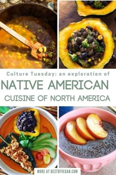 an advertisement for native american cuisine of north america with pictures of different foods and vegetables