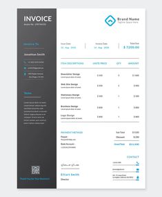 a professional invoice template with blue accents