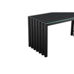 a black table with green light under it