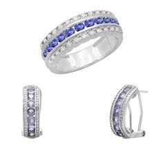 (Promoted) Dazzlingrock Collection Round Tanzanite and White Diamond 3 Row Style Ring & Hoop Earrings Set for Women (As an Amazon Associate I earn from qualifying purchases) #tanzanitejewelryset Tanzanite Diamond Earrings, Hoop Earring Sets, Set For Women, Earrings Set, White Diamond, Earring Set