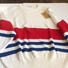 Preppyvibes Classic Vibes Well Made White Crew Neck Sweater With Contrast Stripes, Winter Red Tops With Contrast Stripes, Red Tops With Contrast Stripes For Winter, White Casual Sweater With Contrast Stripes, White Sporty Color Block Sweater, Sporty White Color Block Sweater, Sweaters Crewneck, Vienna, Crew Neck Sweater