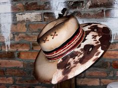 Unique Brown Hat Bands For Western-themed Events, Brown Hat Bands For Western-themed Events, Handmade High Crown Western Fedora, Handmade Hat Bands For Kentucky Derby, Handmade Western Fedora With High Crown, Unique Hat Bands For Rodeo And Kentucky Derby, Handmade Fedora For Rodeo, Handmade Unique Fedora For Rodeo, Rustic Handmade Hat Bands For Rodeo