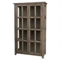 an old wooden bookcase with glass doors